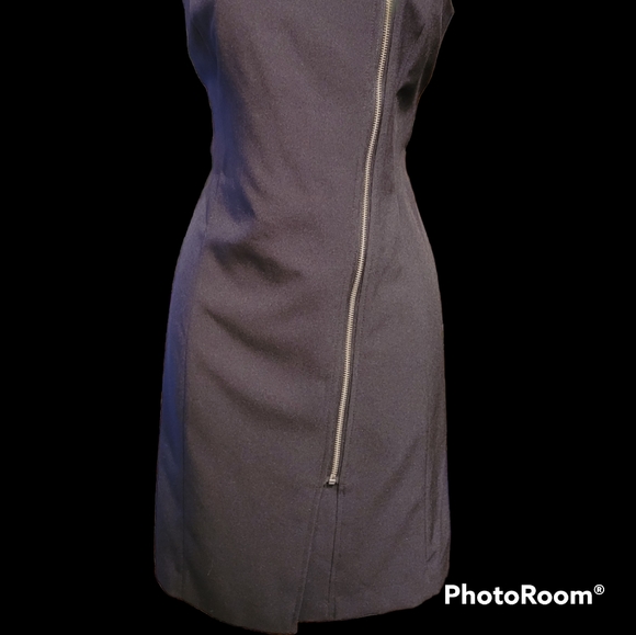 NWOT Suzy Shier S Dress Mini Black with Diagonal Zipper and Studs on Shoulders - Picture 2 of 14